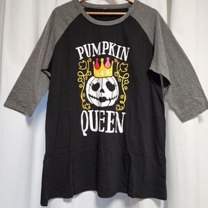 Pumpkin Queen 3/4 sleeve Raglan tee shirt XL festive Halloween nightmare